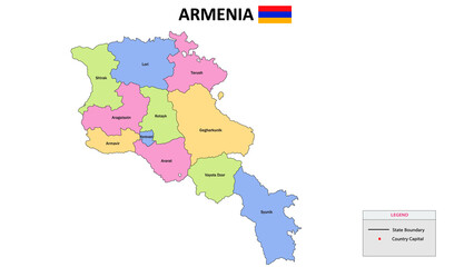 Armenia Map. District map of Armenia detailed map of Armenia in color with capital.