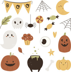 Halloween illustration with set of holiday symbols