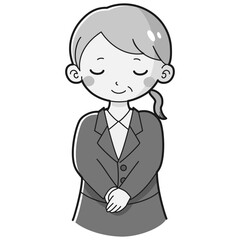 おじぎをするスーツを着たシニア女性のイラスト