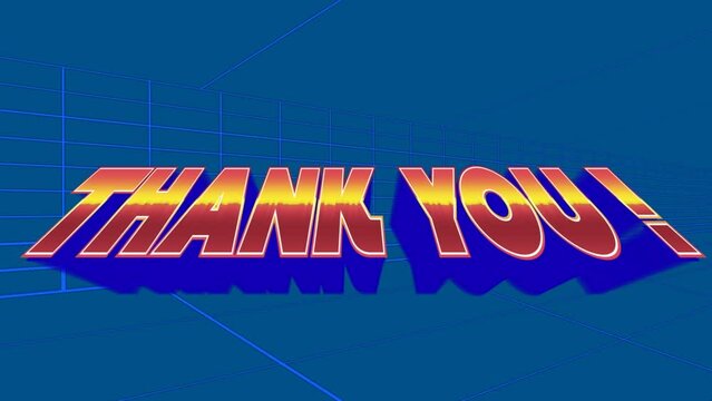 Animation of thank you in blue space with lines