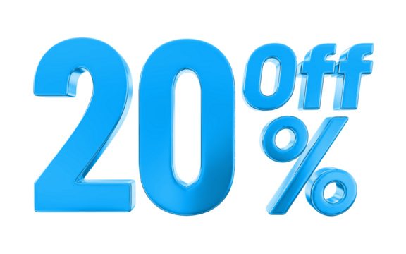 3d render of a blue percent sign on a white background