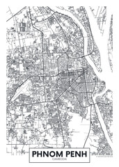 City map Phnom Penh, urban planning travel vector poster design