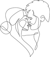 Married couple faces, continuous lines showing love, vector illustration