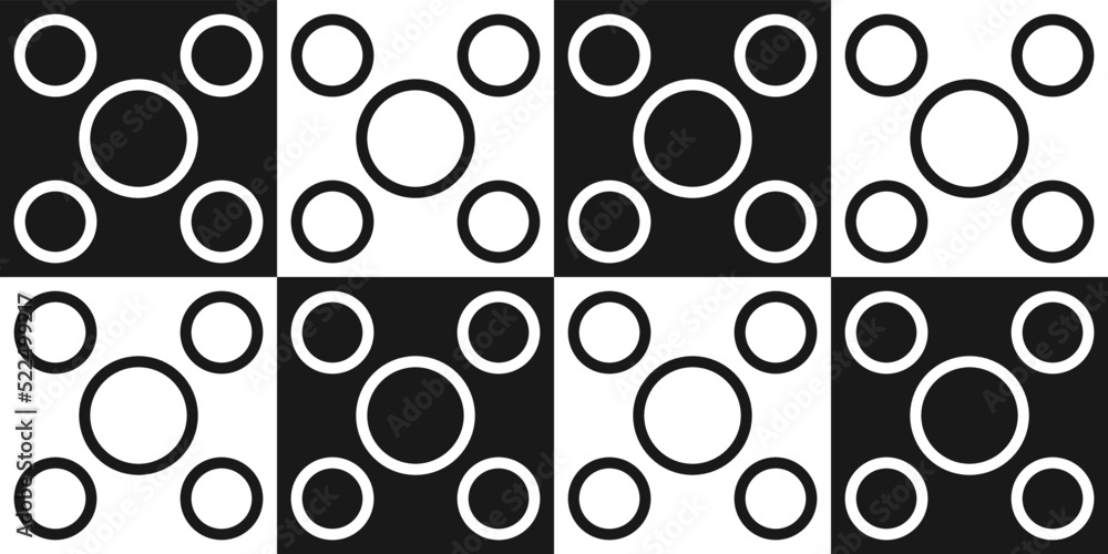 Poster Checkerboard pattern containing five circles inside. Vector with checkerboard pattern for interior and print.