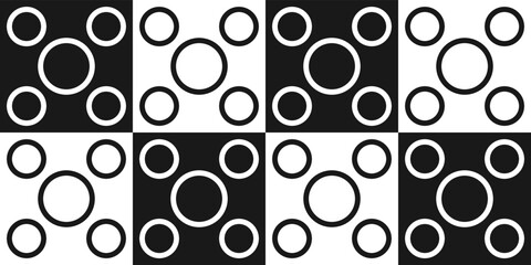 Checkerboard pattern containing five circles inside. Vector with checkerboard pattern for interior and print.