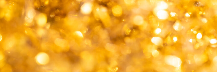 Abstract fective banner.Shine golden bokeh and sparling particles for  wedding, holiday and party time.