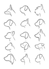 Simple Dog side profile portraits outline black and white SVG vector