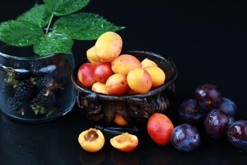 healthy food in the studio on a black background