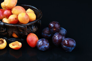 healthy food in the studio on a black background