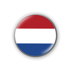 Netherlands flag. Round badge in the colors of the Netherlands flag. Isolated on white background. Design element. 3D illustration.