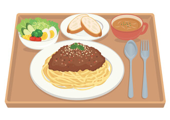 食事_パスタ_ミートソース_セット
