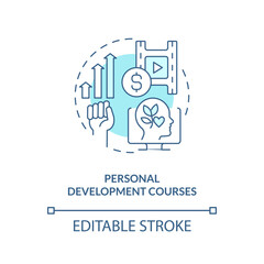 Personal development courses turquoise concept icon. Gain skills. Tutorial idea abstract idea thin line illustration. Isolated outline drawing. Editable stroke. Arial, Myriad Pro-Bold fonts used