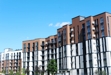 Modern apartment house building real estate concept. Outdoor residential home facilities