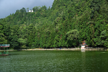 Fototapeta na wymiar 20 June 2022, India. Aritar Lake (Ghati-Tso) or Lampokhari Lake situated in the East Sikkim district of the Indian state of Sikkim under Rongli Sub-Division from Mankhim.