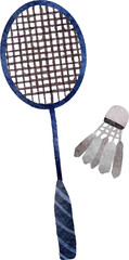 Watercolor badminton racket and shuttlecock