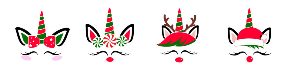 Unicorn vector set. Christmas Unicorn sign collection. Christmas  symbol or logo. © Natalia