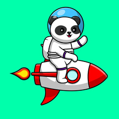 Cute Panda Astronaut Riding Rocket And Waving Hand Cartoon Vector Icon Illustration. Animal Technology Flat Cartoon Concept