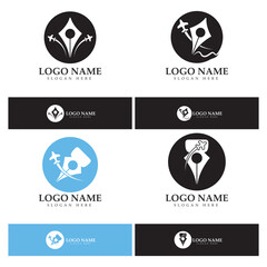 travel blog logo of airplane pen and book illustration design vector icon template
