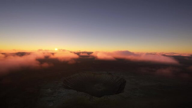 Sunset aerial view of Barringer Crater, Winslow, Arizona. United States