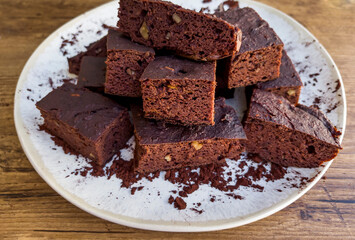 Healthy Sugar Free Chocolate Chick Peas Brownie with Dates . Homemade Gluten Free Vegan  Brownie 