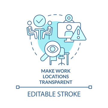 Make work locations transparent turquoise concept icon. Creating hybrid environment abstract idea thin line illustration. Isolated outline drawing. Editable stroke. Arial, Myriad Pro-Bold fonts used