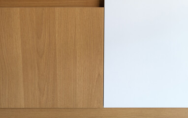 Closeup of the wooden cabinet in the minimal style.