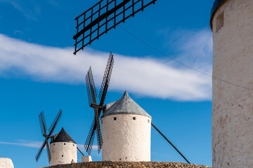Beautiful wind mill isolated in top of a hill near to Consuegra city in Castilla-La Mancha - Spain....