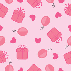 vector pink balloons and gifts seamless pattern