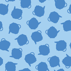 vector teapots on blue background pattern