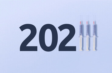 happy new year 2023. year 2023 with three vaccines
