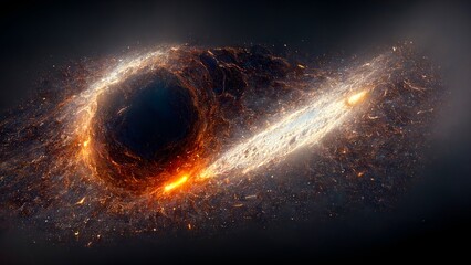 Obraz na płótnie Canvas Dark exploding planet on galaxy illustration, Space background 