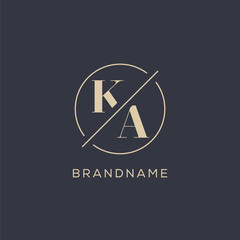 Initial letter KA logo with simple circle line, Elegant look monogram logo style - obrazy, fototapety, plakaty