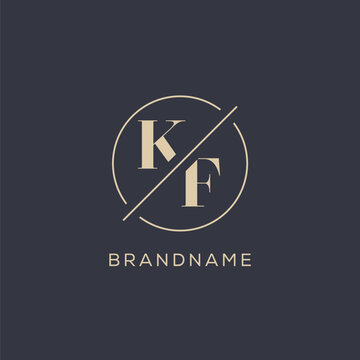 Initial letter KF logo with simple circle line, Elegant look monogram logo style