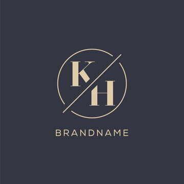Initial letter KH logo with simple circle line, Elegant look monogram logo style