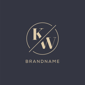 Initial letter KW logo with simple circle line, Elegant look monogram logo style