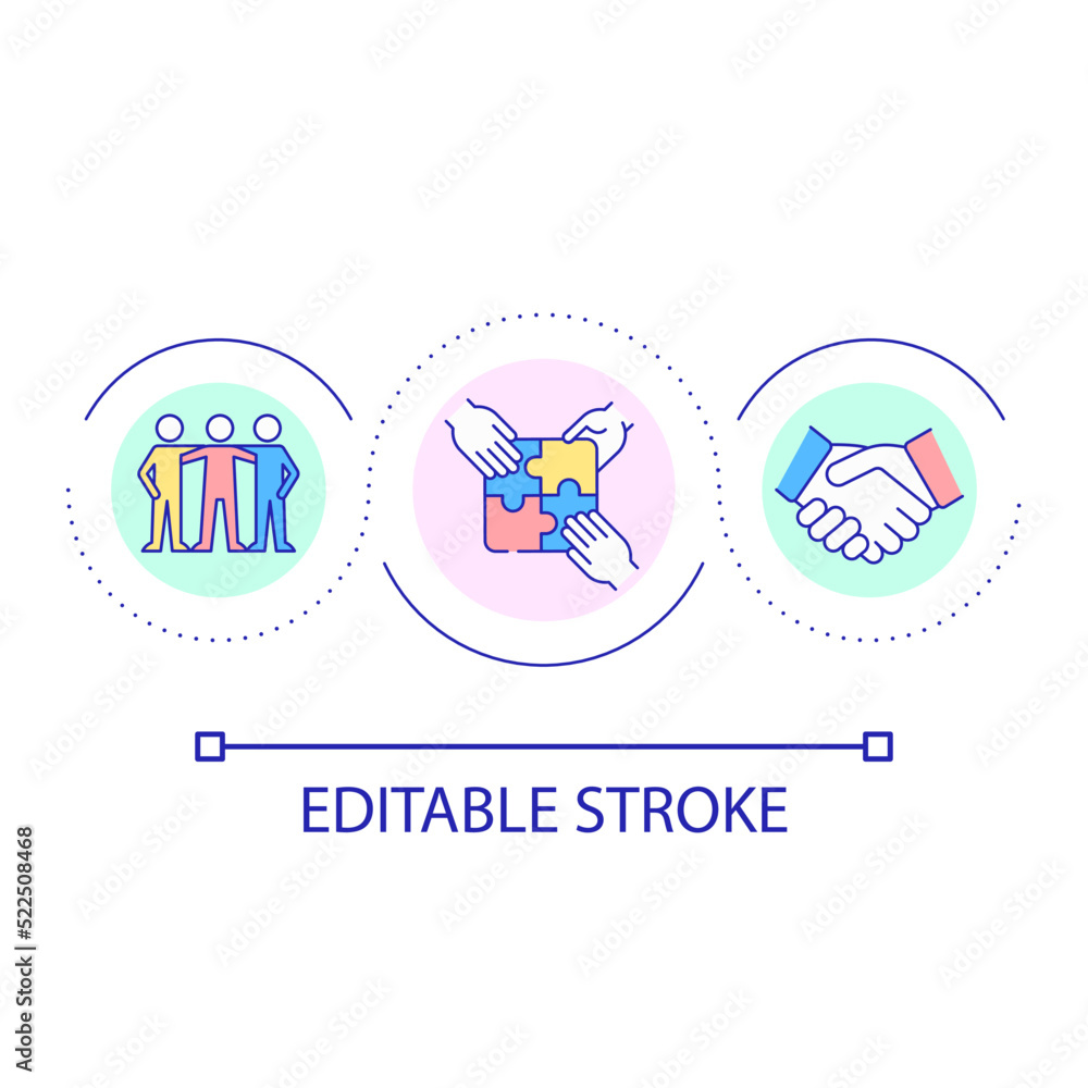 Poster team building at workplace loop concept icon. teamwork activities abstract idea thin line illustrati