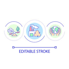 Plastic recycling plant loop concept icon. Reducing carbon dioxide emissions abstract idea thin line illustration. Climate change. Isolated outline drawing. Editable stroke. Arial font used
