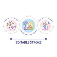 Charitable money contribution loop concept icon. Reducing taxable income abstract idea thin line illustration. Cash donation. Tax bill. Isolated outline drawing. Editable stroke. Arial font used