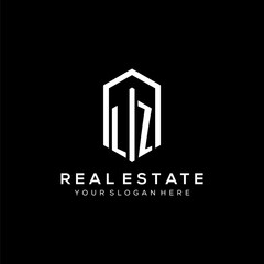 Letter LZ logo for real estate with hexagon icon design - obrazy, fototapety, plakaty