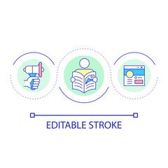 Advertising media channels loop concept icon. Social media promotion abstract idea thin line illustration. Newspaper ads. Advertisement. Isolated outline drawing. Editable stroke. Arial font used