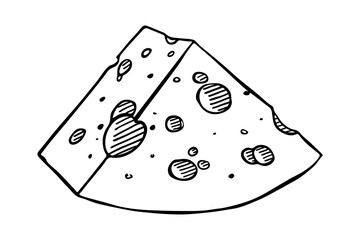 Hand drawn cheese parts and slices isolated on a white background. Cheese icon. Vector cheese clipart