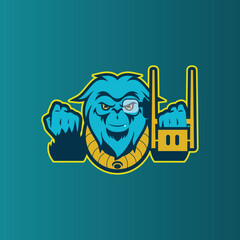 Mighty Yeti characters with steel claw logo design illustration