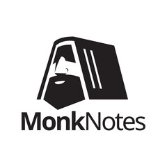 monk's face in the robe made from book be  Book monk creative logo design