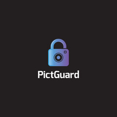 Pict Guard, padlock incorporated with camera for photo security logo design