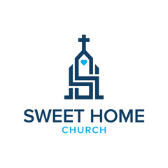 Initial SH  be church shape wtth cross on top logo design