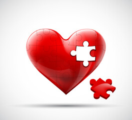 Heart symbol from puzzles without a piece.