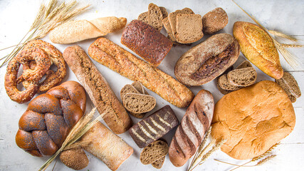 Assortment of baked bread and pastry
