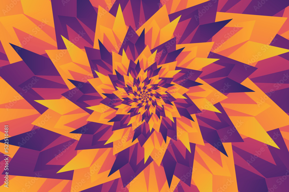 Poster beautiful abstract illustration in the form of a flower, which consists of triangular gradient yello