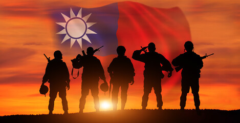 Silhouette of Soldier in sunset background . Taiwan . National holiday .