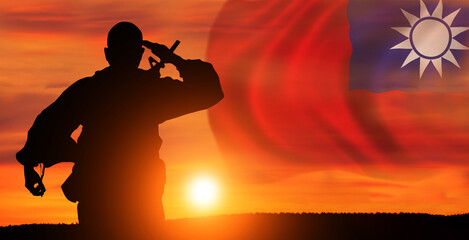 Silhouette of Soldier in sunset background . Taiwan . National holiday .
